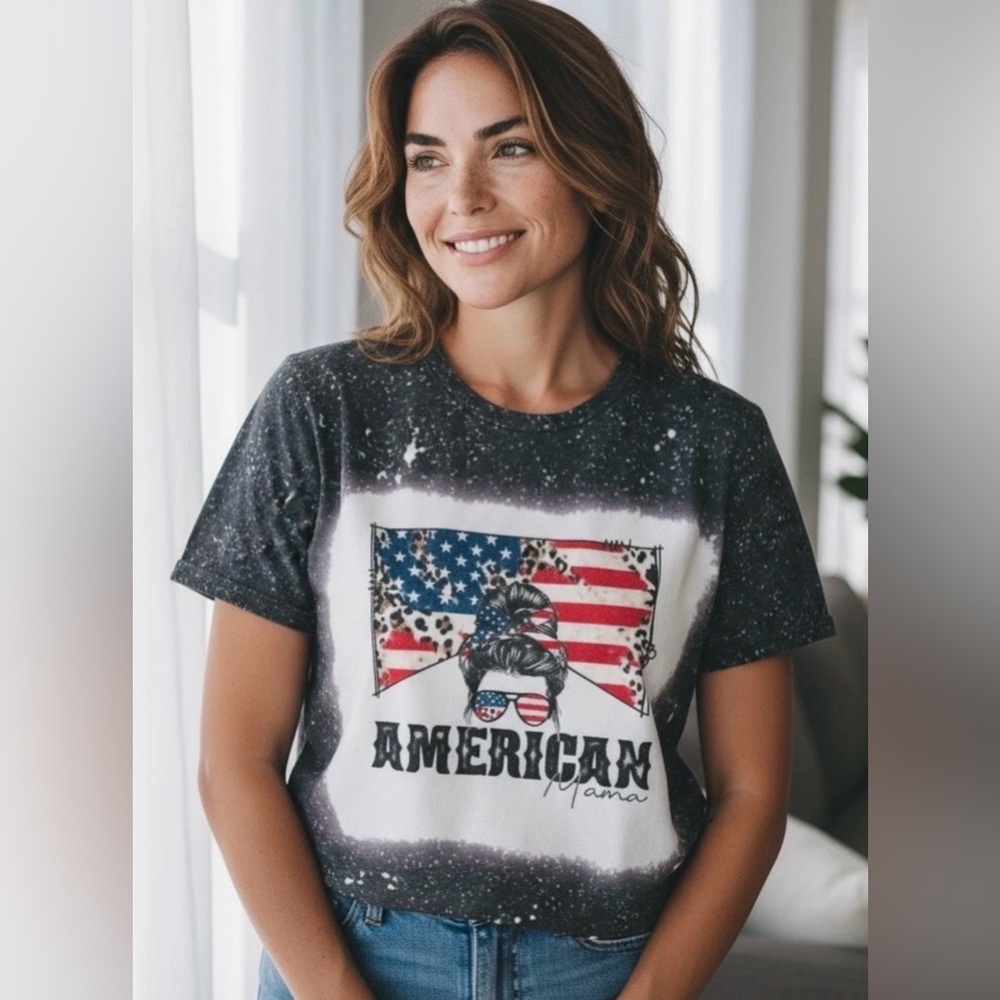 American Mama Graphic Tee Womens Size XL T-Shirt Gray Short Sleeve Top NEW